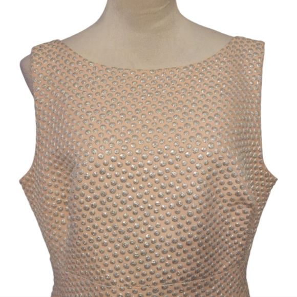 Calvin Klein Pink Jacquard Metallic Polka Dot Dress Size 14 - Picture 4 of 8